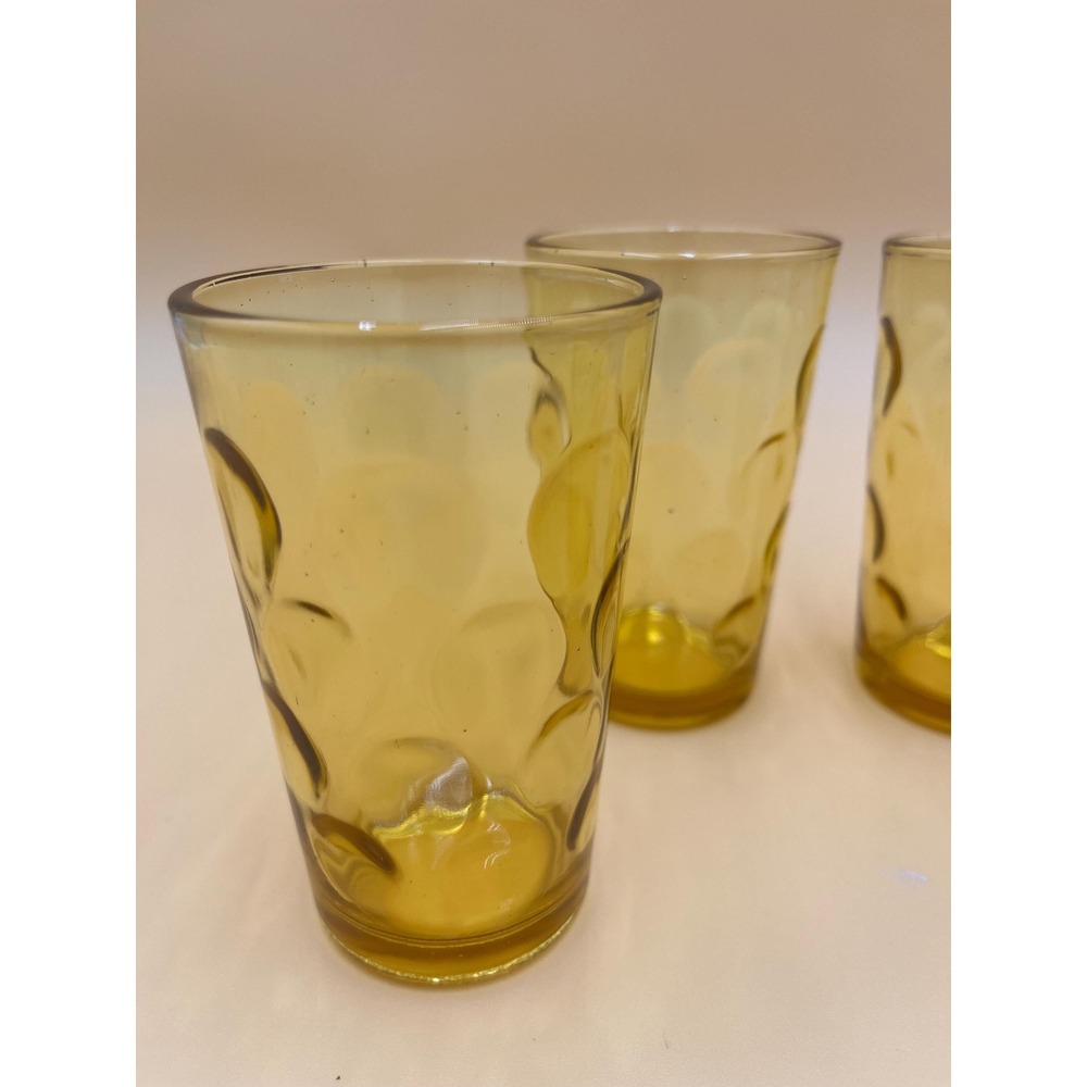 Vintage Hazel Atlas Eldorado Juice Glass Set: Amber Gold Coin Dot - Picture 2 of 10